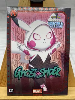 Pikachu as Ghost Spider Rare Box Hit Holo Heroes & Villains non Pokemon Fan Art - Image 3