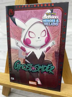 Pikachu as Ghost Spider Rare Box Hit Holo Heroes & Villains non Pokemon Fan Art - Image 5
