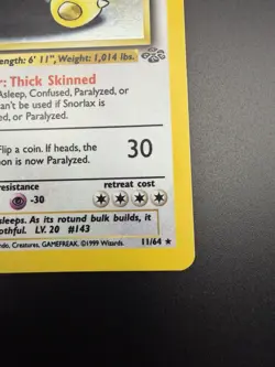 Pokemon TCG Snorlax 11/64 Jungle Unlimited Holo Rare Damaged Heavy Play - Image 5