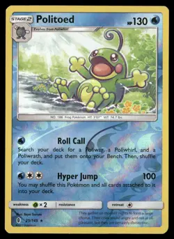 Politoed 25/145 Holo Rare Guardians Rising Pokemon Reverse Holo NM/M - Image 1