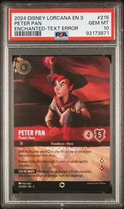Disney Lorcana Peter Pan Pirate's Bane Inklands 215 Enchanted Text Error PSA 10 - Image 1