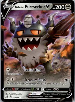 Pokemon TCG Galarian Perrserker V 129/196 Lost Origin Holo NM - Image 1