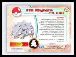 💥 RHYHORN 1999 Topps Pokemon TV Non Holo Animation 1st Series Blue Logo # 111 - Image 2