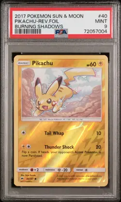 PIKACHU REVERSE HOLO 40/147 BURNING SHADOWS POKEMON PSA 9 - Image 1