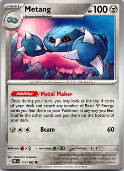 Metang 114/162 C Temporal Forces Pokemon Lightly Played - Image 1