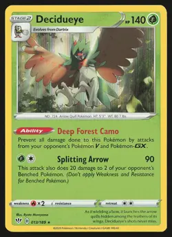 SWSH03: Darkness Ablaze Decidueye #013/189 Holo Rare Pokemon Card - Image 1