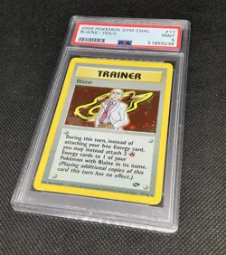 Original PSA 9 MINT Holo Blaine Gym Challenge Set Pokemon Trainer Card NM - Image 1