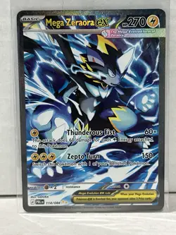 Mega Zeraora ex #114/084 SIR Pitch Black Pre-Release Card In Hand NM Centered - Image 1