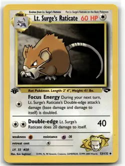 Lt. Surge's Raticate 53/132 Uncommon Gym Challenge Pokemon 1st Edition NM/M - Image 1