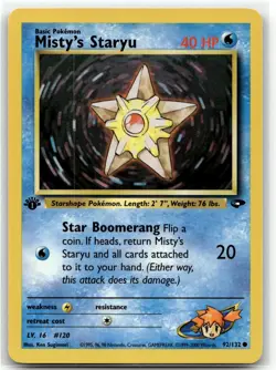 Misty's Staryu 92/132 Common Gym Challenge Pokemon 1st Edition NM/M - Image 1