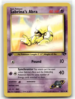 Sabrina's Abra 93/132 Common Gym Challenge Pokemon 1st Edition NM/M - Image 1