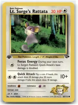 Lt. Surge's Rattata 85/132 Common Gym Challenge Pokemon 1st Edition NM/M - Image 1