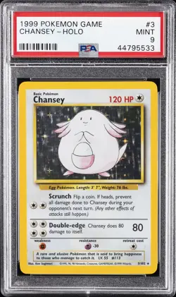 1999 POKEMON BASE SET UNLIMITED #3 CHANSEY-HOLO PSA 9 - Image 1