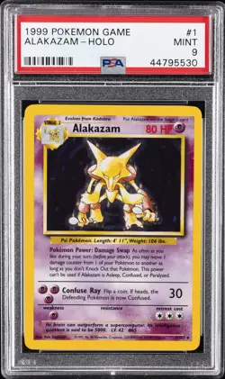 1999 POKEMON BASE SET UNLIMITED #1 ALAKAZAM-HOLO PSA 9 - Image 1