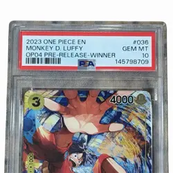 2023 One Piece Monkey D. Luffy OP04 Pre-Release Winner #036 Promo Gem Mt PSA 10 - Image 3