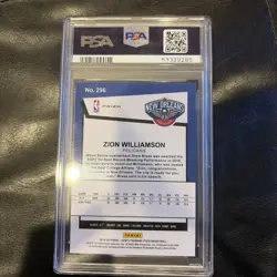 2019-20 Panini Premium Stock Zion Williamson RC Silver Pulsar Prizm #296 PSA 9 - Image 2