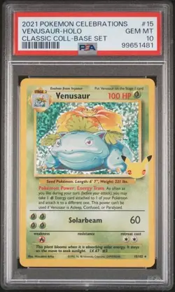 2021 Pokemon Celebrations Venusaur Holo Classic Collection Base Set 15 PSA 10 - Image 1