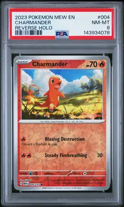 2023 POKEMON MEW EN-151 REVERSE HOLO #004 CHARMANDER PSA 8 - Image 1