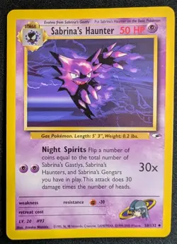 Pokemon Gym Heroes Card 58/132 Sabrina's Haunter LP WOTC Vintage - Image 1