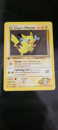 Pokemon Card - Lt. Surge's Pikachu Gym Heroes 81/132 Common 1st Edition NM - Image 1