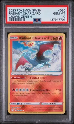 Pokemon 2023 Radiant Charizard 020/159 Crown Zenith GEM MINT PSA 10 - Image 1
