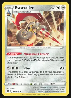 SWSH09: Brilliant Stars Escavalier #101/172 Rare Pokemon Card - Image 1