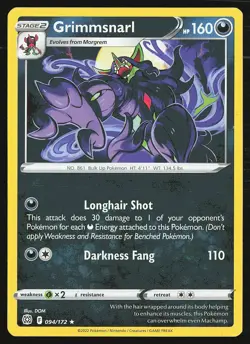 SWSH09: Brilliant Stars Grimmsnarl #094/172 Rare Pokemon Card - Image 1