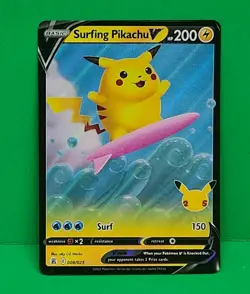 Surfing Pikachu V 008/025 Celebrations Near Mint Ultra Rare Pokemon Card - Image 1