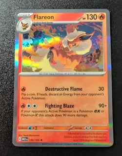 Pokemon 151 Flareon Holo Rare Card 136/165 NM - Image 1