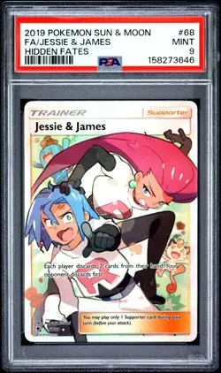 2019 POKEMON SUN & MOON HIDDEN FATES #68 FULL ART/JESSIE & JAMES PSA 9 - Image 1