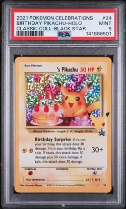 2021 POKEMON CELEBRATIONS #24 BIRTHDAY PIKACHU CLASSIC BLACK STAR PROMO PSA 9 - Image 1