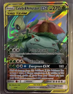 Pokemon TCG Celebi & Venusaur GX 1/181 Sm-Team Up Tag Team Holo Ultra Rare Card - Image 1