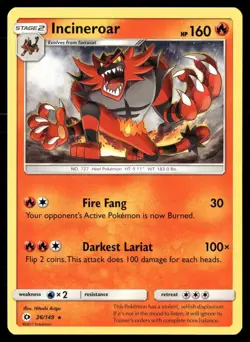 Incineroar 26/149 Rare SM Base Set Pokemon LP - Image 1