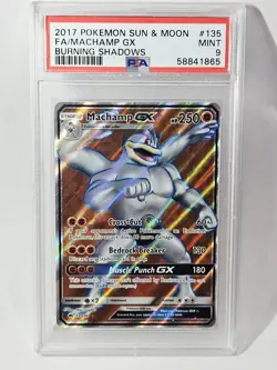 2017 Pokemon Machamp GX Holo Full Art Card Burning Shadows 135/147 PSA 9 - Image 1