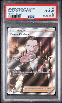 2020 Boss's Orders #189 Pokemon Sword & Shield Rebel Clash Full Art PSA 10 - Image 1