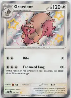Greedent 206/091 Shiny Rare Paldean Fates Holo Near Mint - Image 1