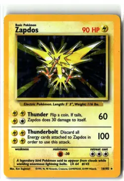 1999 Zapdos ⭐ 16/102 Holo Rare Base Set Unlimited WOTC Vintage Pokemon LP/MP - Image 1