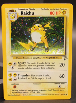 Raichu 16/130 Base Set 2 Pokemon Holo Rare 2000 WOTC NM Lightning *Swirl* - Image 2