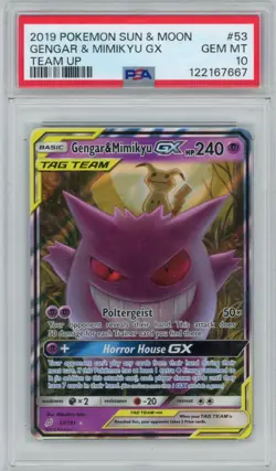 2019 Pokemon Sun Moon Gengar Mimikyu GX 53/181 Team Up PSA 10 - Image 1