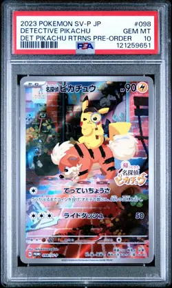 2023 POKEMON JAPANESE SV-P PROMO PRE-ORDER #098 DETECTIVE PIKACHU PSA 10 - Image 1