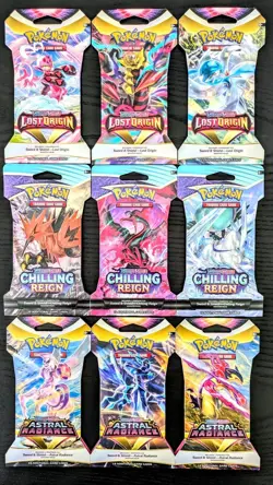 Pokemon 9 BUSTINE SLEEVED LOST ORIGIN CHILLING REIGN ASTRAL RADIANCE Moltres V - Image 1