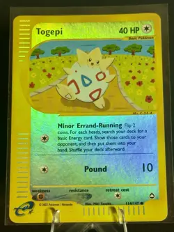 Togepi 114/147 Aquapolis/ E-Reader Card Holo Reverse Rare 2002 Pokemon TCG - Image 2