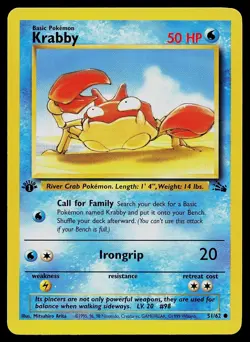 Pokemon Card - Krabby Fossil 51/62 1st Edition Common - Image 1