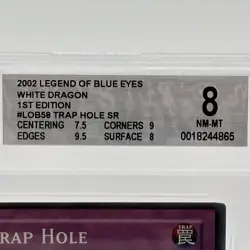 BGS 8 NM-MT Trap Hole LOB-058 Super Rare 1st Edition Yugioh Card - Image 3