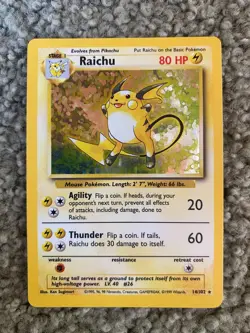 Pokemon Raichu 14/102 Holo Base Set Unlimited Rare WOTC Vintage Pokemon Card - Image 1