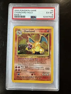 Pokemon Charizard Holo Rare Card #4 Base Set 2, PSA 6 - Image 1
