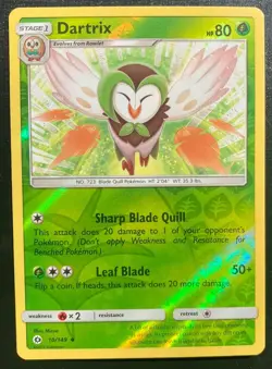 Dartrix 10/149 Pokemon Sun and Moon Reverse Holo Uncommon TCG LP - Image 1