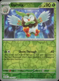 DARTRIX 014/197 UNCOMMON OBSIDIAN FLAMES POKEMON REVERSE HOLO NM - Image 1