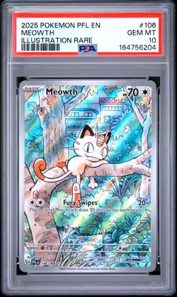2025 POKEMON PFL EN-PHANTASMAL FLAMES ILLUSTRATION RARE #106 MEOWTH PSA 10 - Image 1