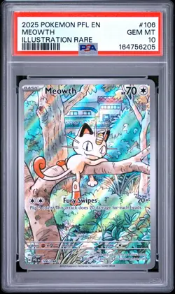 2025 POKEMON PFL EN-PHANTASMAL FLAMES ILLUSTRATION RARE #106 MEOWTH PSA 10 - Image 3